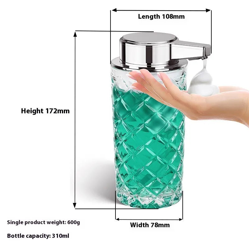 Silver automatic soap dispenser with sensor and USB Type-C charging port on a bathroom countertop
