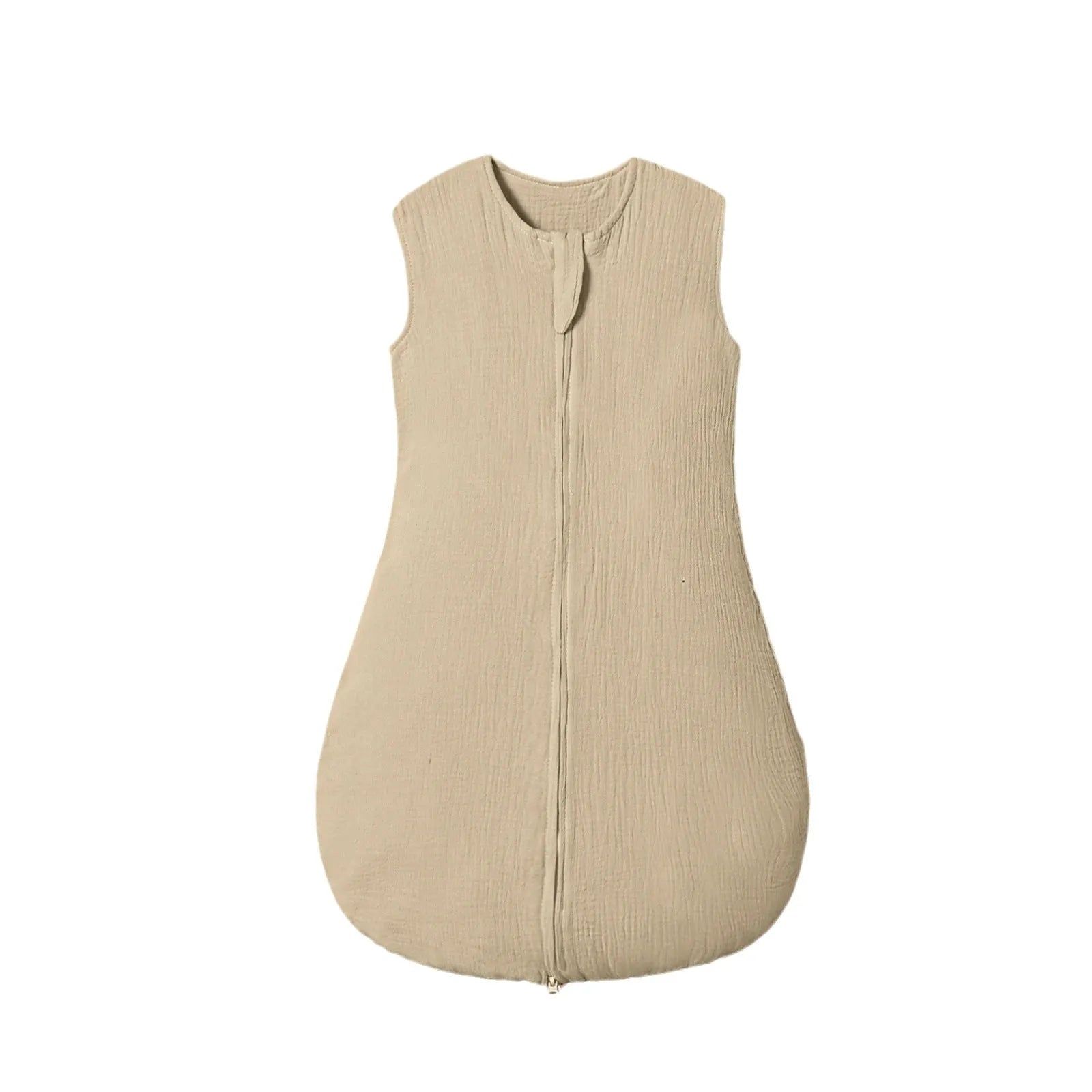 Baby sleeveless gauze sleeping bag in khaki with pure cotton lining, 70cm length for 0-18 months