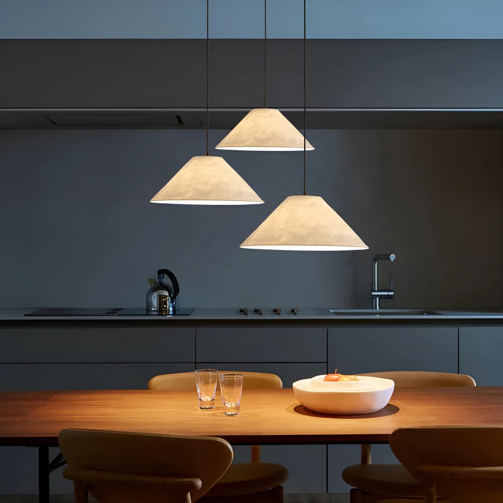 Nordic Japanese style chandelier in Platinum finish, 50cm diameter, for dining room or bedroom
