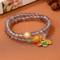 Natural grey agate bracelet with safe and happy motif, retro two-circle design on adjustable cord.