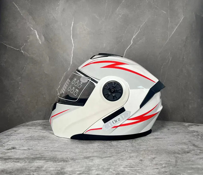 Battery grey full face motorcycle helmet with ABS construction shown in S/M/L/XL size options