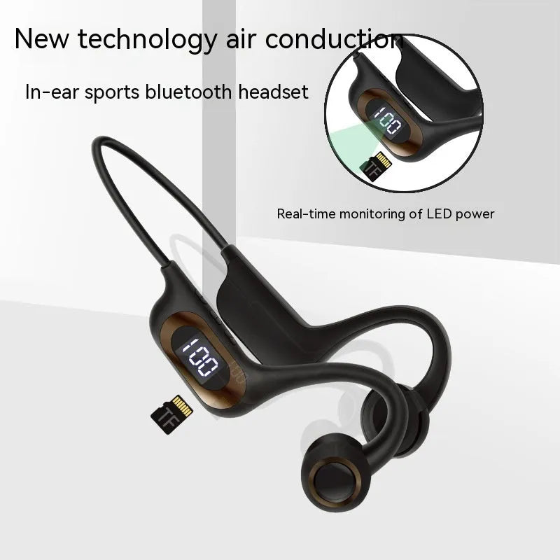 Bone conduction Bluetooth headset in black with plastic body, Jerry chip, and TPC charging port