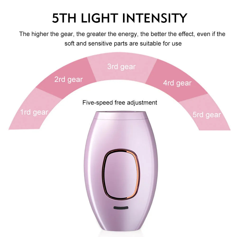 Whole body laser hair removal instrument in white with charger and manual on a colour box
