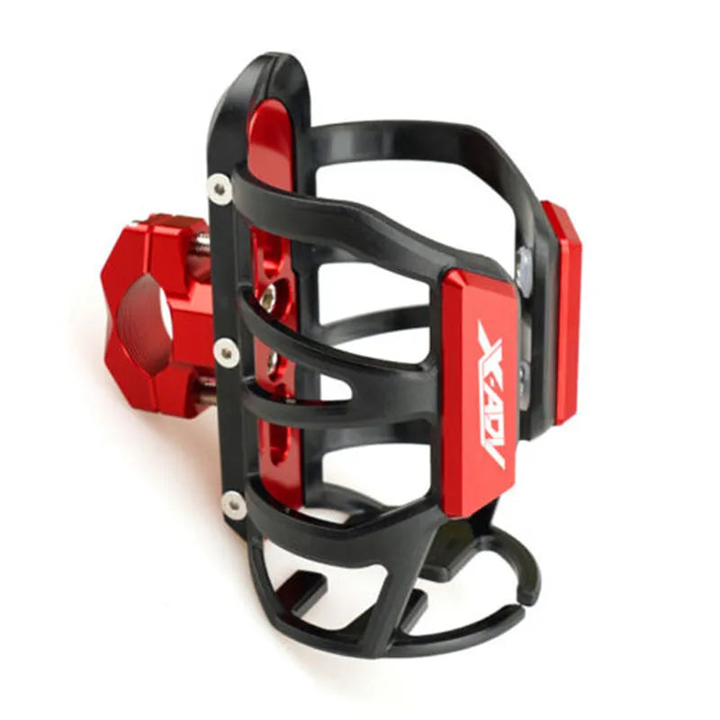 Black modified water bottle cage mounted on a Honda X-ADV scooter.