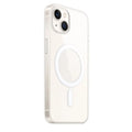 Transparent magnetic hard case for iPhone showing Magsafe ring alignment on clear polycarbonate back.