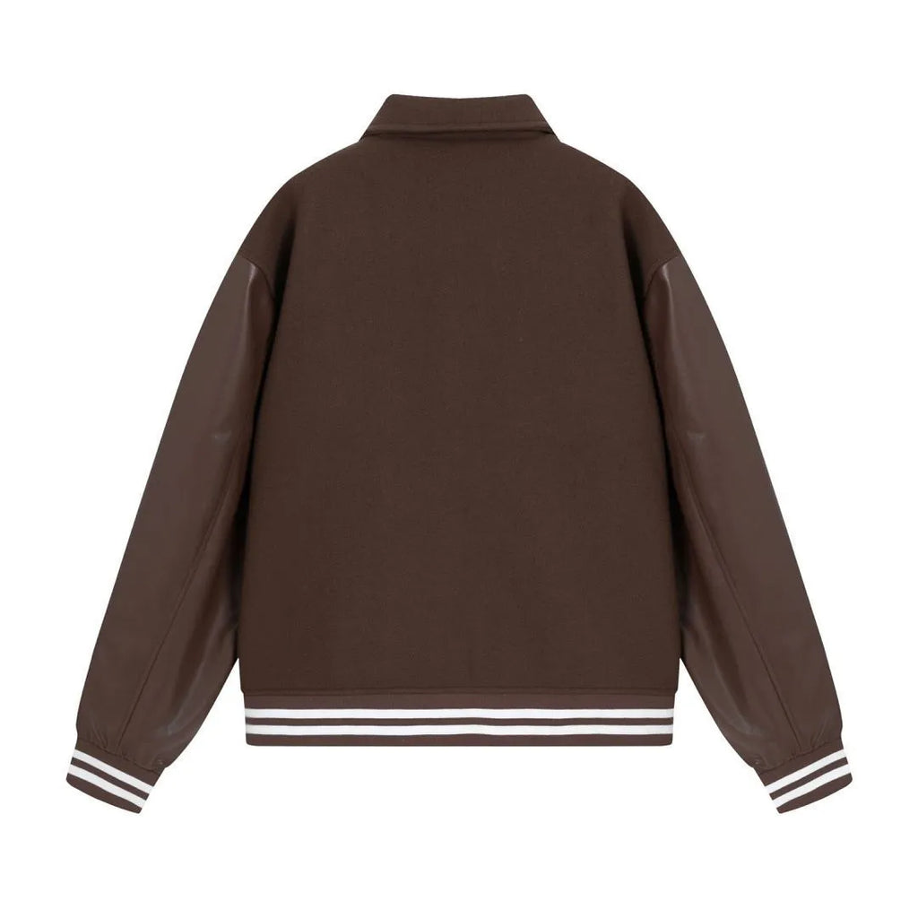 Women's apricot bomber jacket with bone embroidery on sleeves and ribbed cotton blend collar