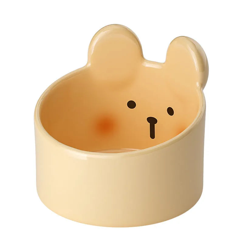 Blush Critter ceramic pet bowl set in white and brown with neck protection design