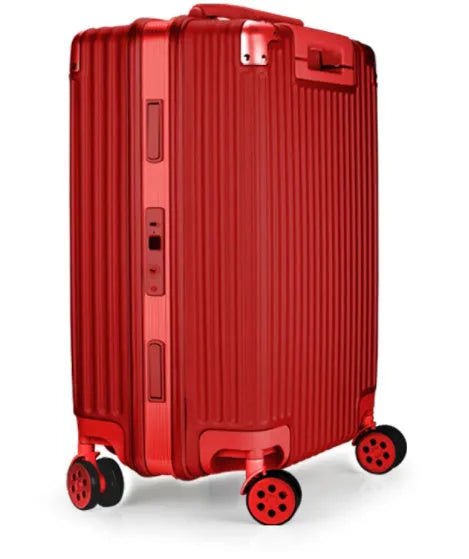 Aluminium-magnesium alloy luggage suitcase with striped pattern and silent spinner wheels
