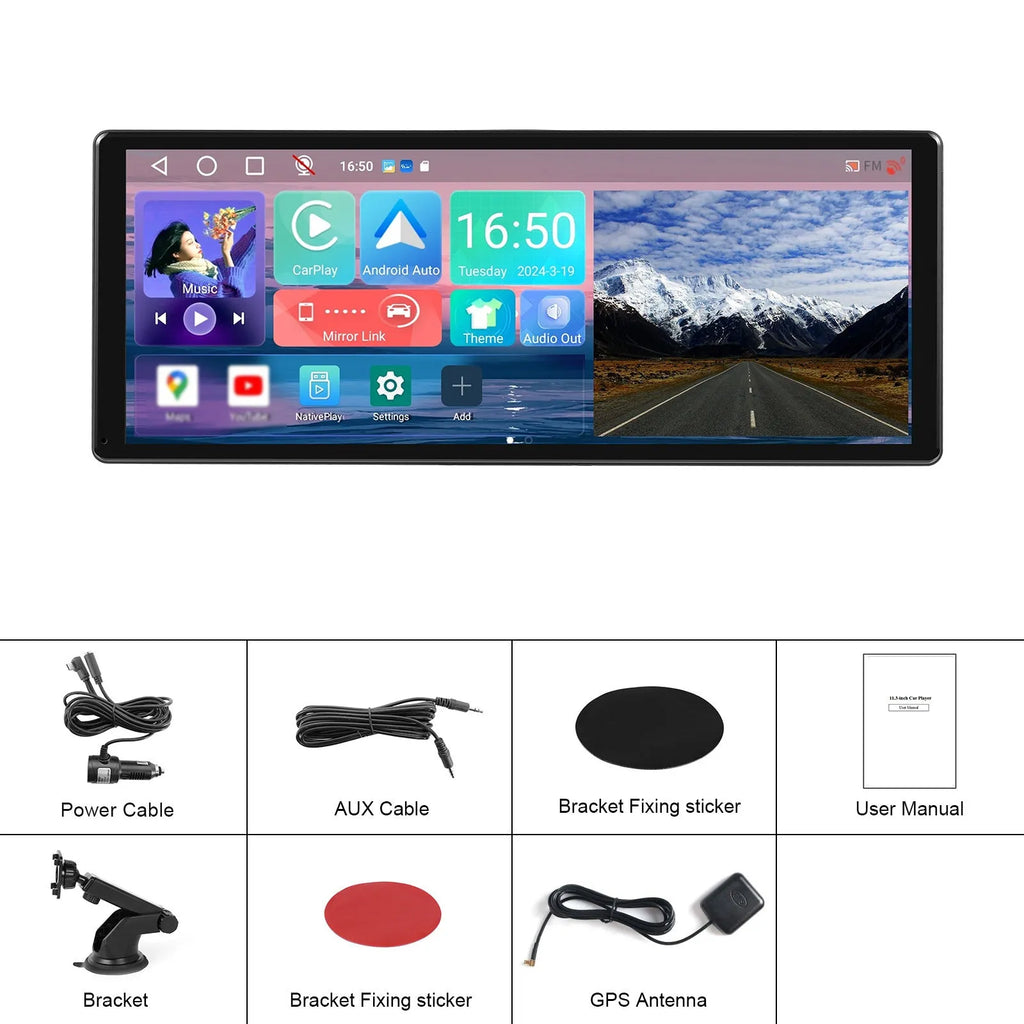 11.3-inch Android car dashboard display with touchscreen, wireless CarPlay and Android Auto connectivity