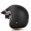 Retro half-shell riding helmet for electric bikes in classic colours on a grey background.