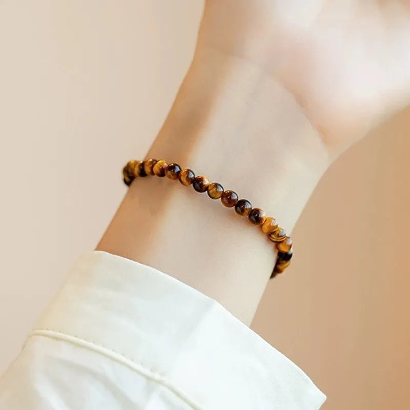 Tigereye stone bracelet with geometric round beads in New Chinese style design