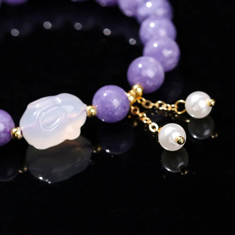Purple aquamarine agate rabbit bracelet with geometric bead design and round elements