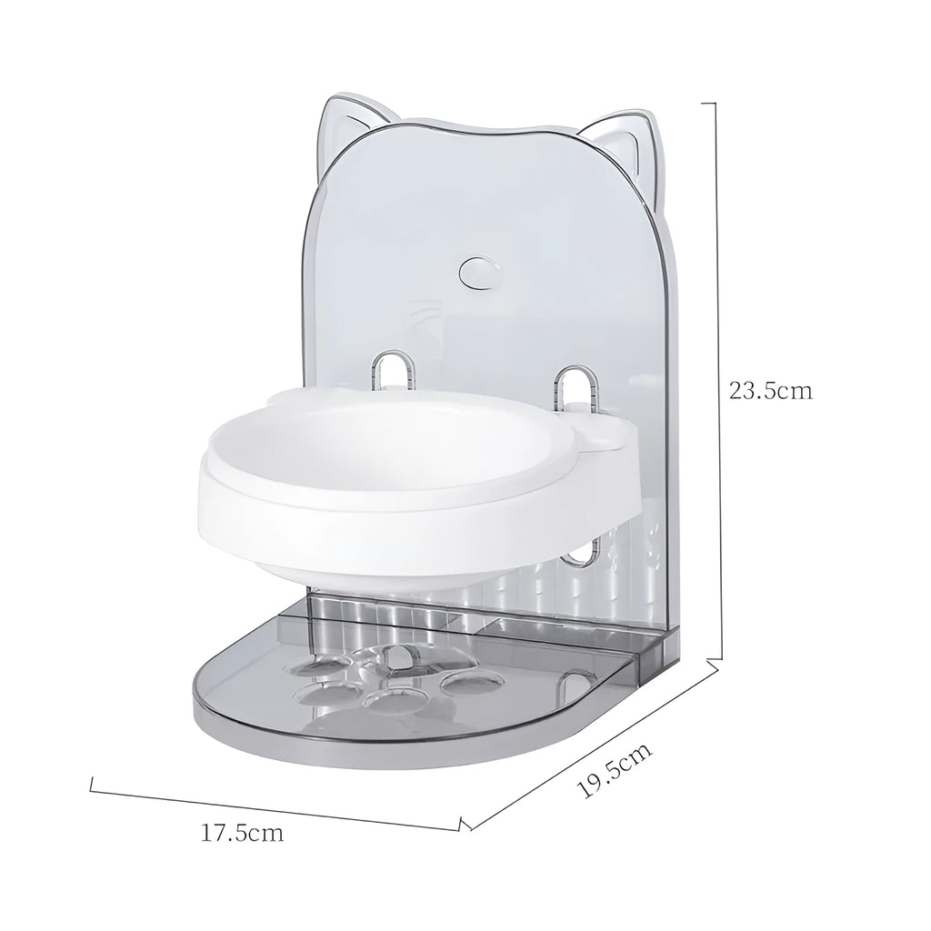 Grey pet bowl with cat ears design featuring adjustable height and anti-spill construction