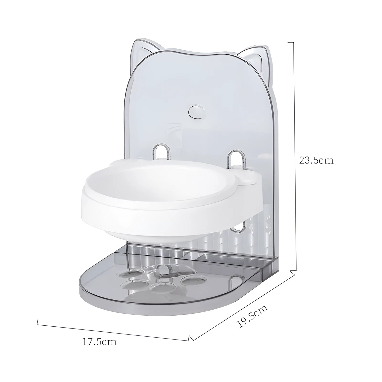 Grey pet bowl with cat ears design featuring adjustable height and anti-spill construction
