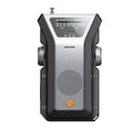 Multifunctional solar hand-shake radio flashlight with LED light in army green on white background
