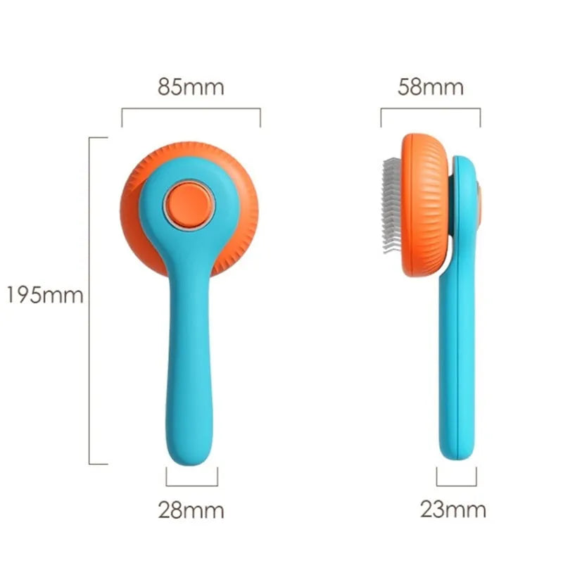 Blue and white self-cleaning pet grooming brush with massage slicker comb for cats and dogs.
