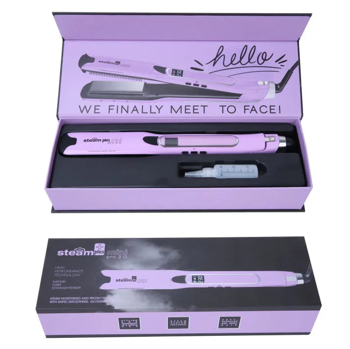 Champagne gold hair straightener with steam mist function and ceramic plates