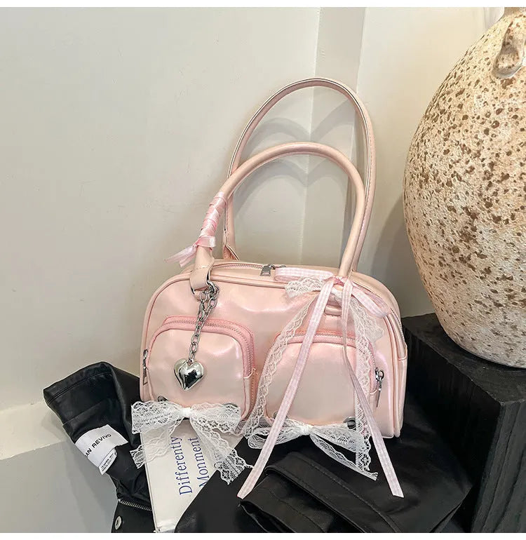 Soft PU casual shoulder bag in horizontal square shape with double straps and mobile phone compartment