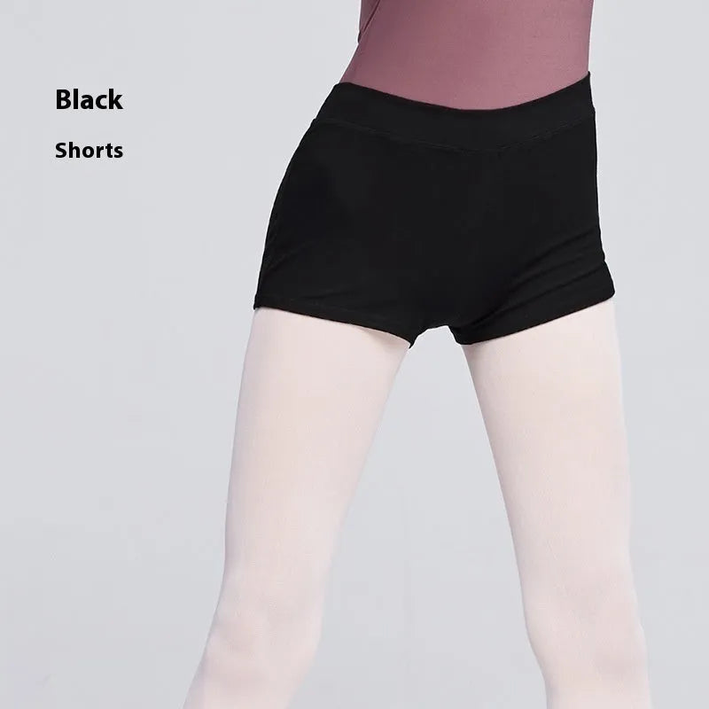 Black cotton dance shorts for women, suitable for ballet and fitness exercise.