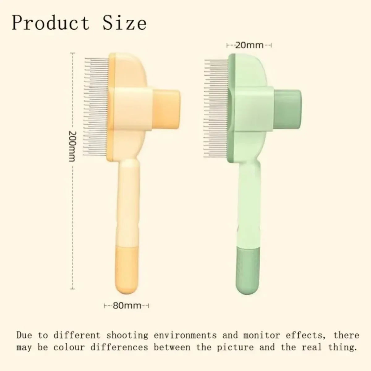 Green pet grooming brush with one-click hair removal system and soft rubber bristles for dogs