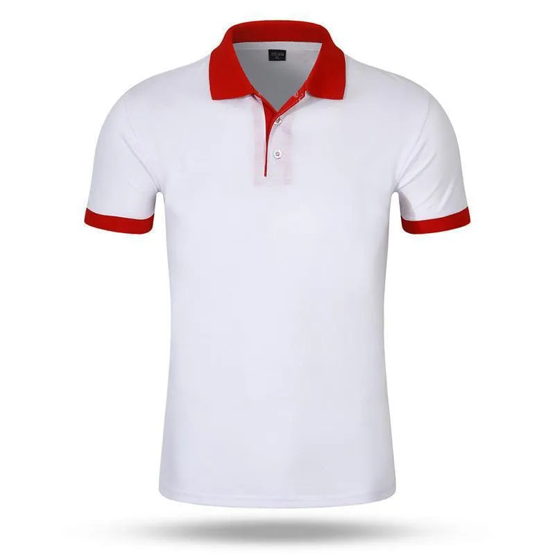 Men's loose fit cotton short sleeve advertising shirt in solid colour for work wear