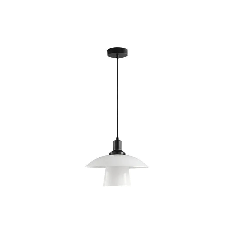 Minimalist black bedside pendant lamp with glass shade and three-colour light fitting