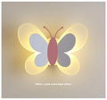 Butterfly-shaped acrylic children bedroom wall lamp in white and pink, 240x170x105mm