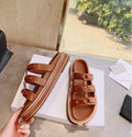 Women's Roman style patent leather sandal slippers with sheepskin upper in white, black or brown