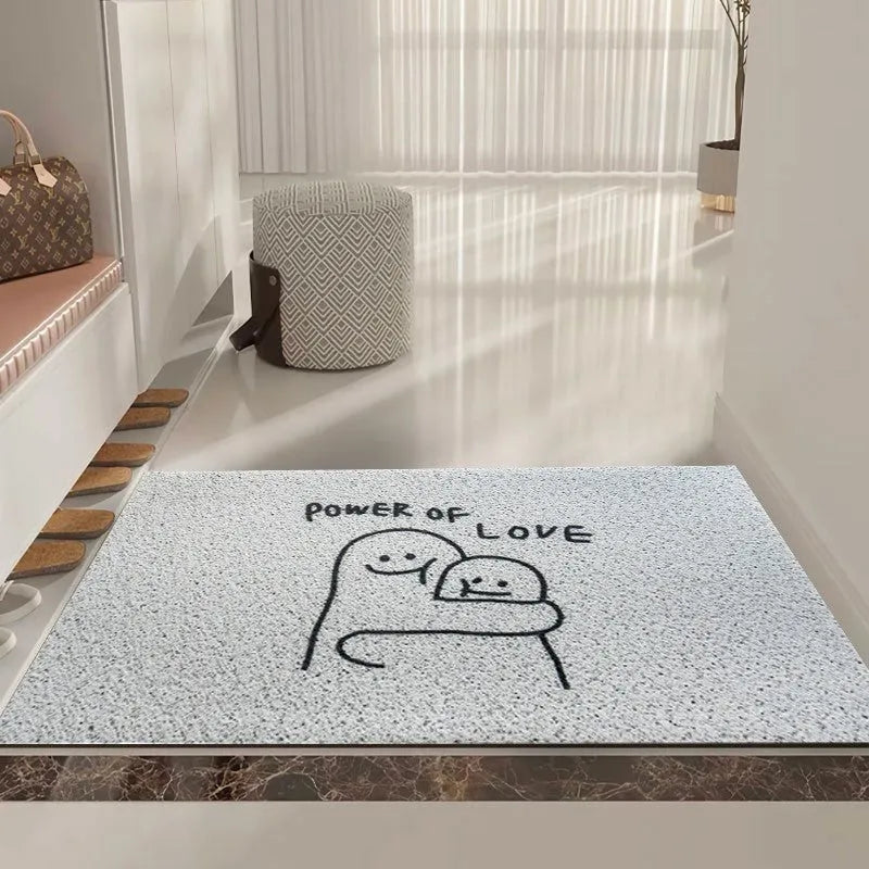 Square PVC floor mat with cartoon face and geometric pattern in Mr Big Nose colour, shown in multiple size options.