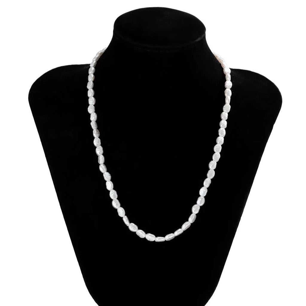 Men's white U-shaped pearl clavicle necklace with adjustable chain