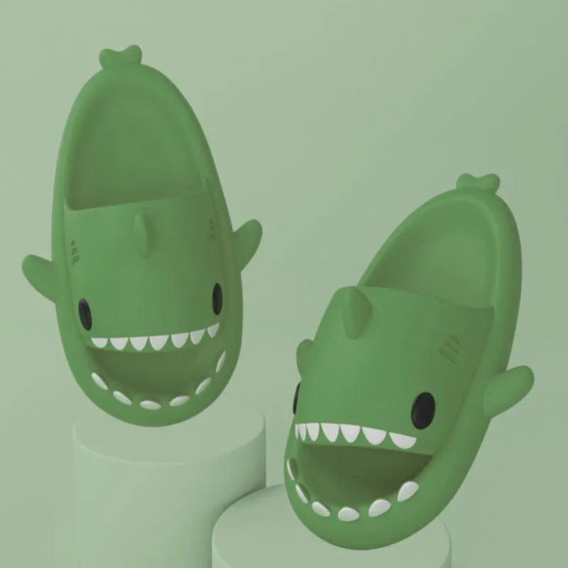 Beige cartoon shark slippers with EVA sole and anti-skid texture, size 38/39