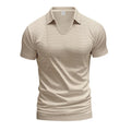 Men's loose fit V-neck short sleeve T-shirt in a light blue solid colour.