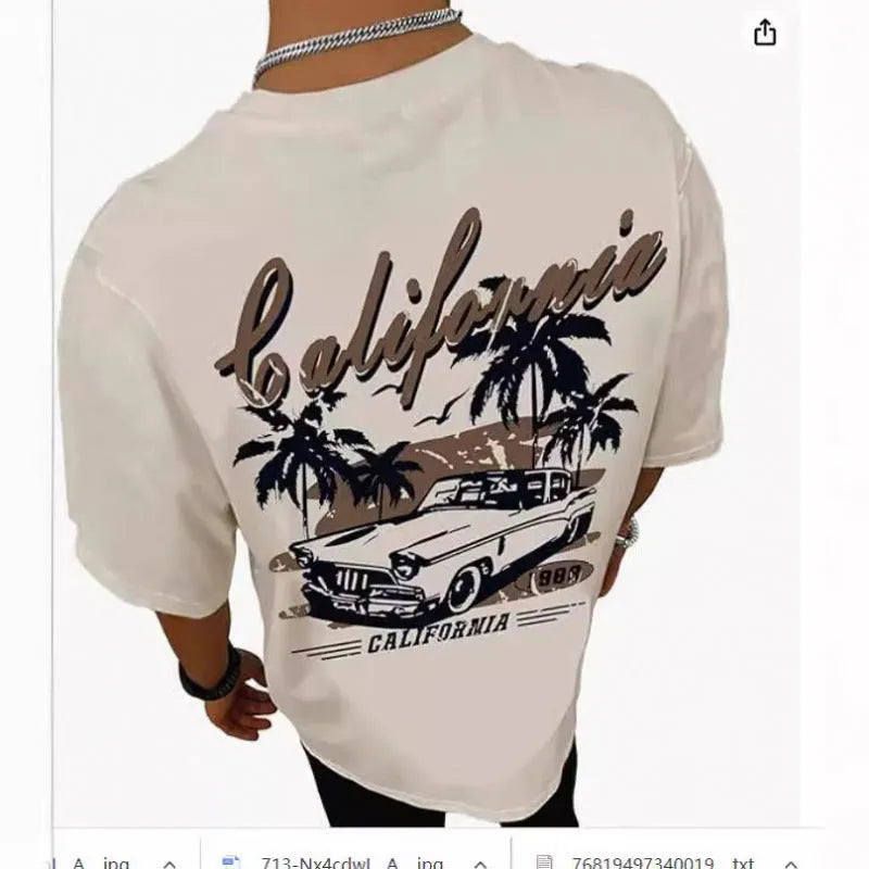 Printed men's short-sleeved sports T-shirt with digital pattern on polyester fabric