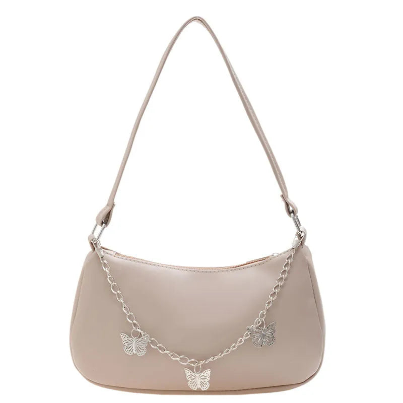 Women's fashion butterfly chain underarm bag in horizontal square shape with adjustable strap