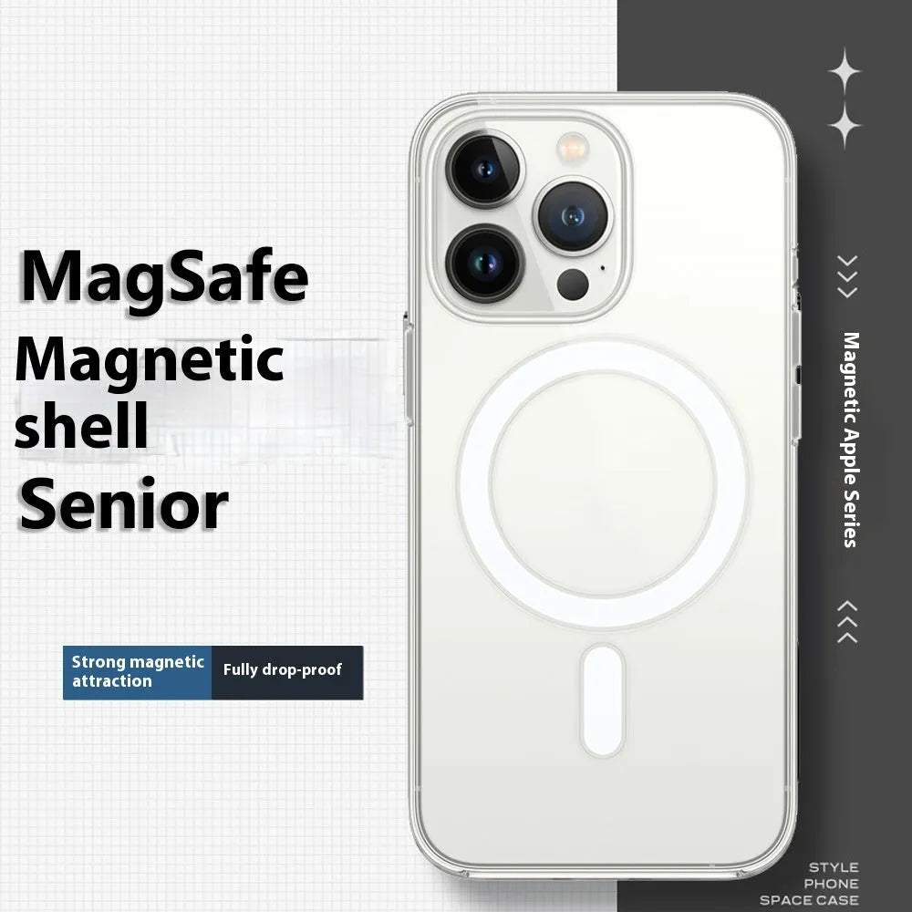Magnetic transparent PC phone case for iPhone with all-inclusive drop-resistant airbag edges