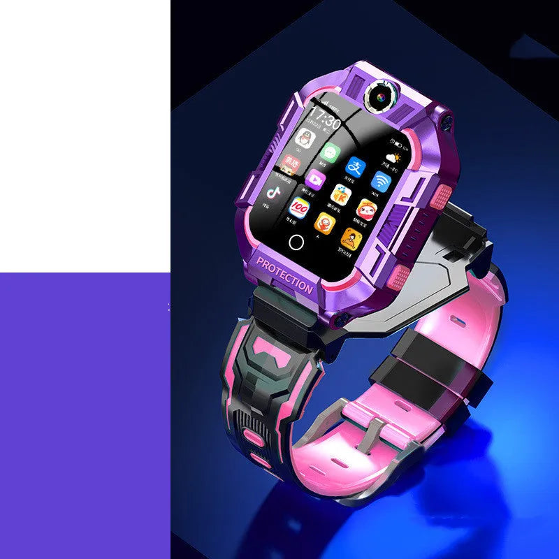 Green children's smartwatch with GPS positioning and camera on silicone wristband