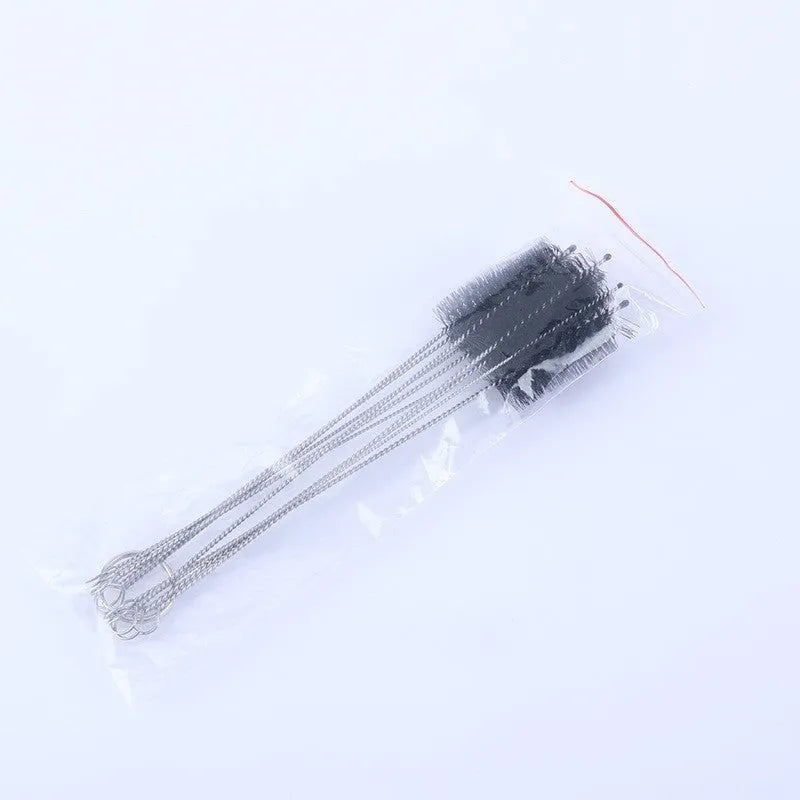 Stainless steel and nylon cleaning brush set showing multiple brushes in a white colour option.