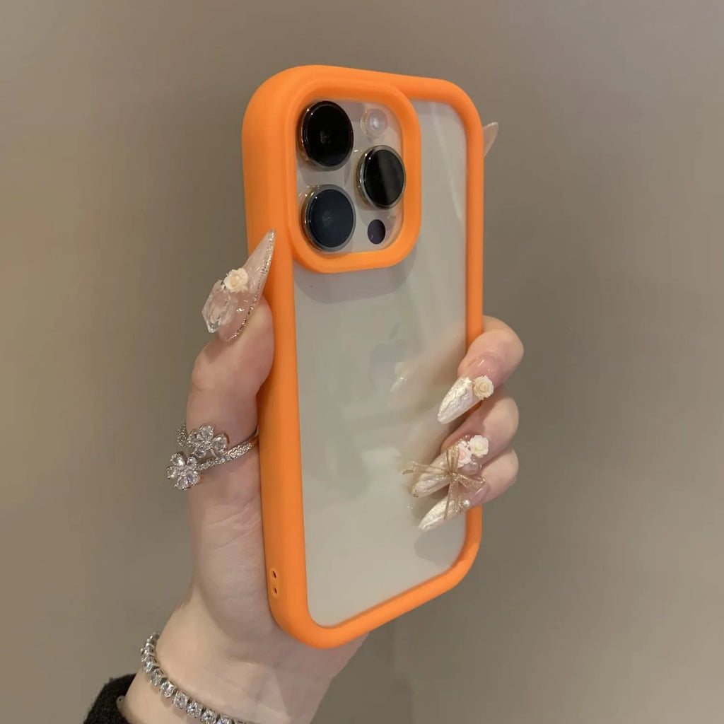 Advanced solid colour transparent drop-resistant acrylic phone case for Apple iPhone showing black edge design