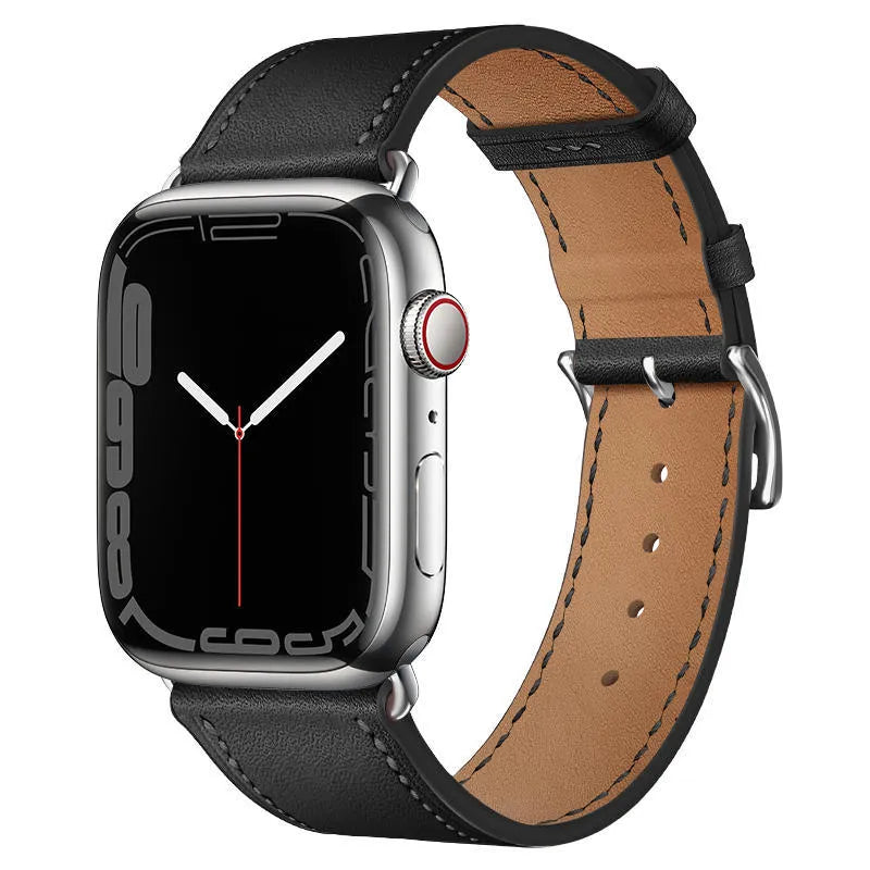 Creative Men's Leather Watch Strap for Apple Watch, Genuine Leather Band with Protective Case and Water Condensation Film, Available in Multiple Colours and Sizes 38mm to 49mm, Black, Brown, Navy Blue, Orange Options