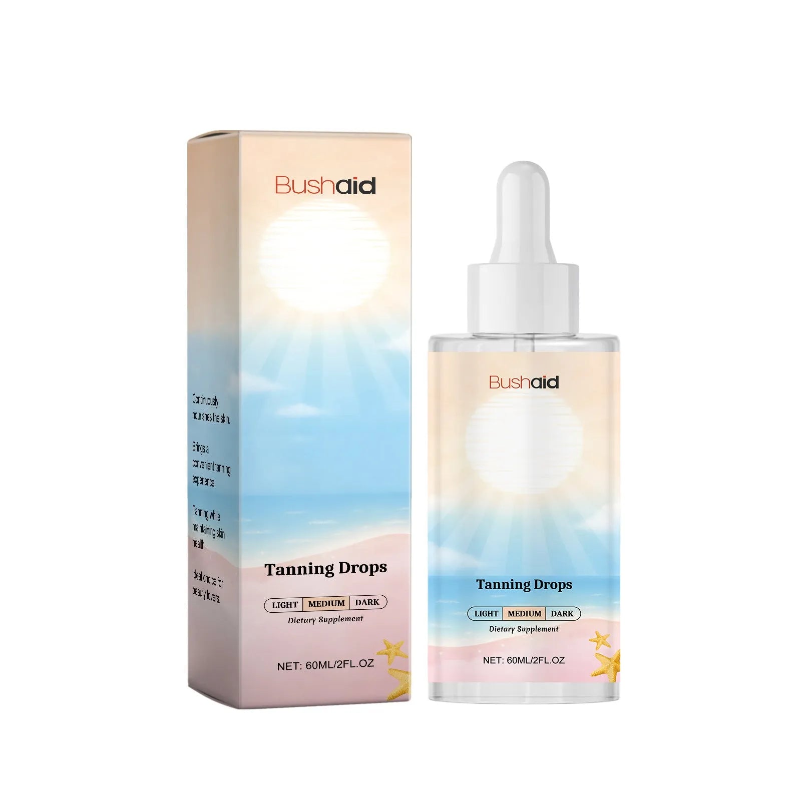 60ml bottle of no sunlight tanning drops for body care with pump dispenser