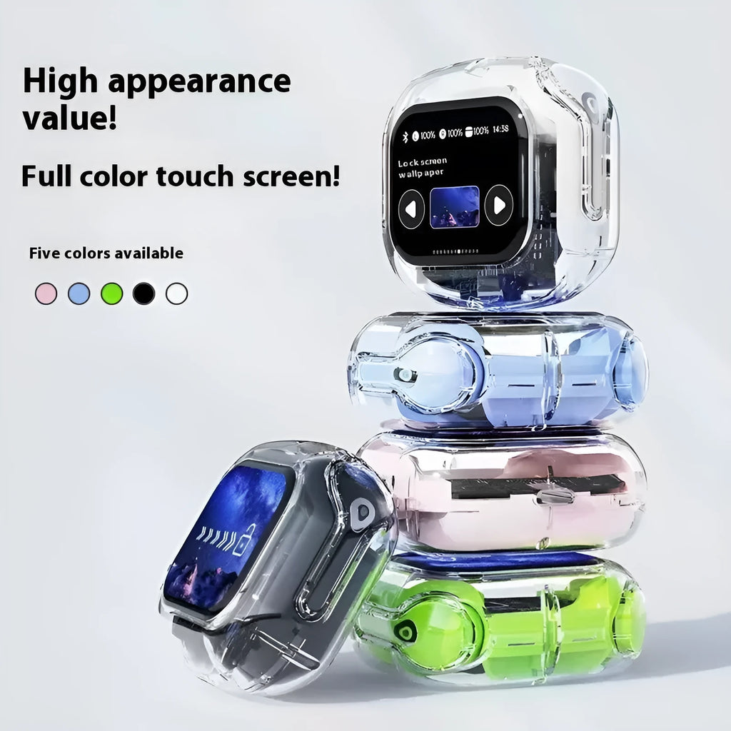 MG6 transparent LCD colour screen wireless Bluetooth headset with smart touch and noise reduction in black
