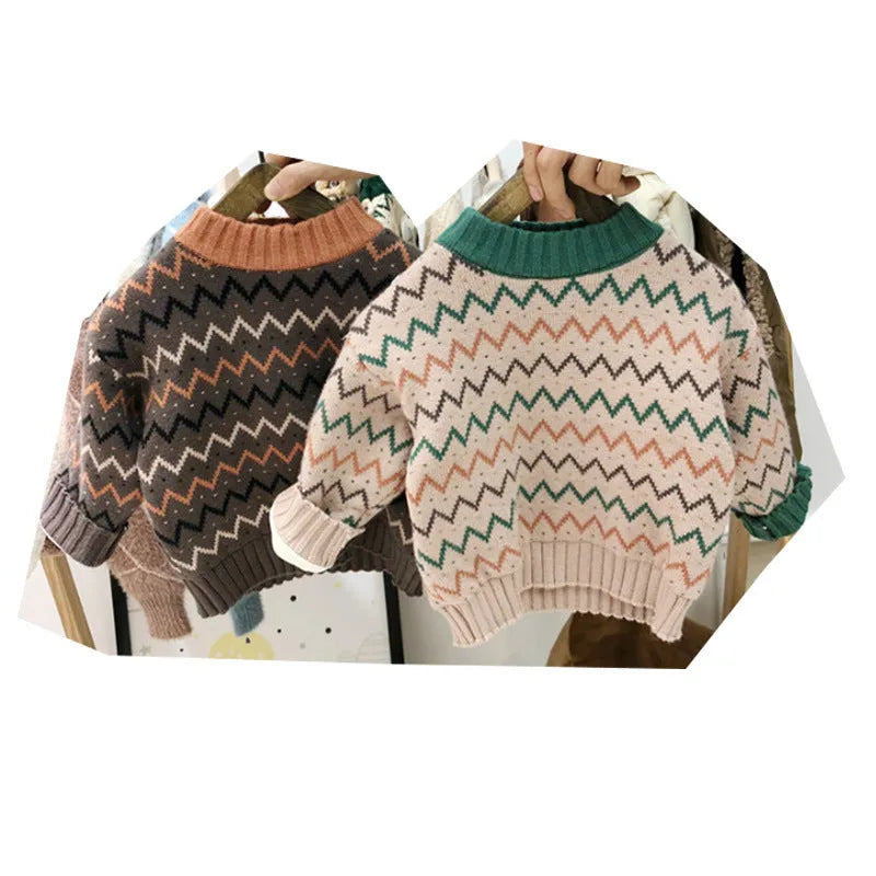 Korean style children's long sleeve wool sweater in apricot colour.