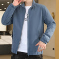Casual slim fit polyester baseball jacket for men in black, front view