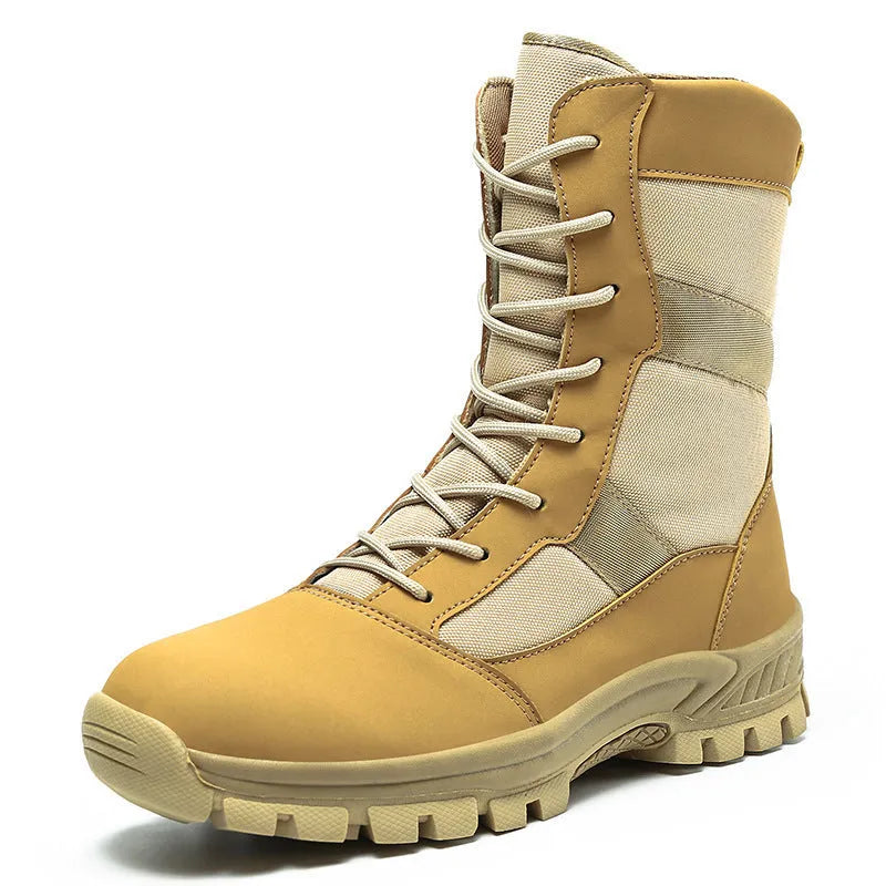 Plus size men's high-top mesh Martin combat boots in black or camouflage with totem pattern