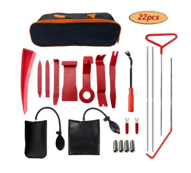 Car tool kit with air wedge pump bag and stainless steel long-reach tools