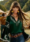 Women's bohemian retro floral t-shirt in Style1 colour, loose fit, available in sizes S to 3XL