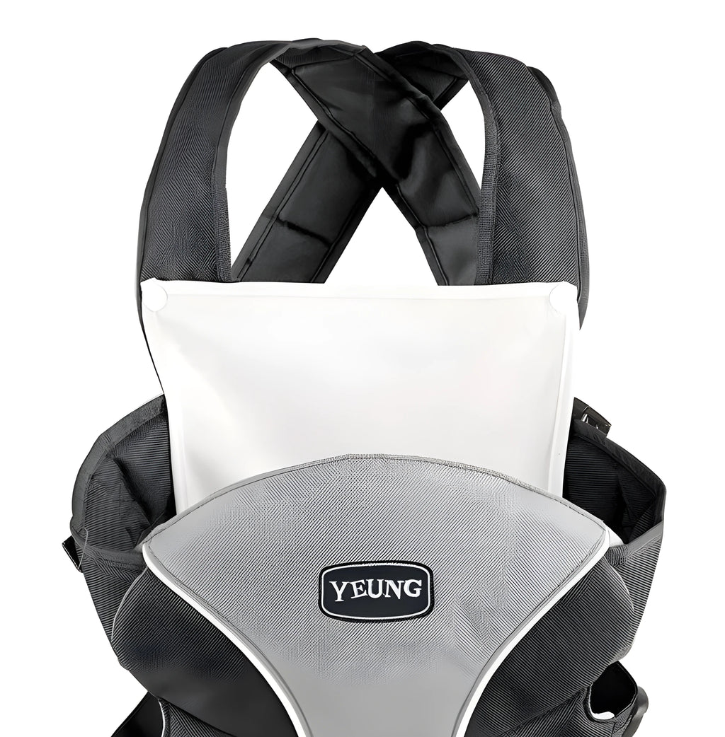 Breathable double-shoulder baby carrier showing face-to-face infant carrying position