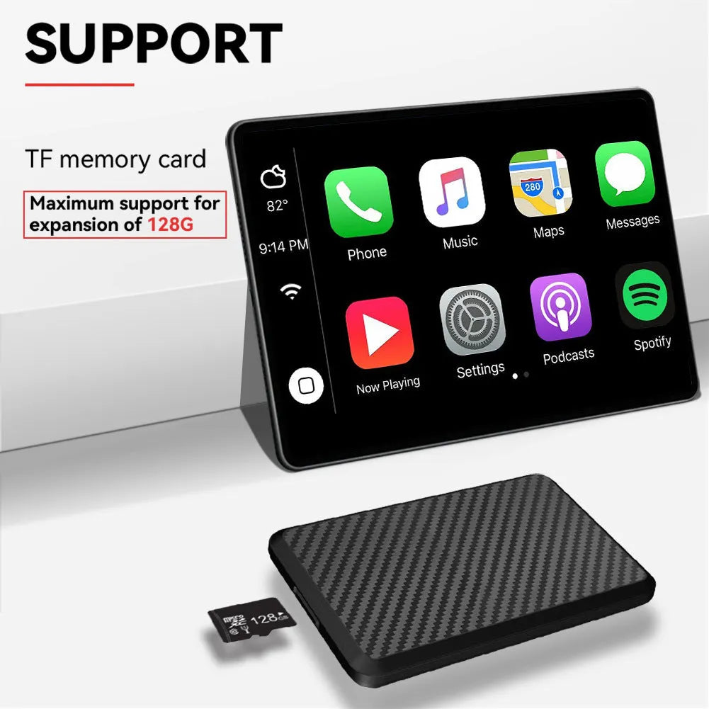 Black plastic wireless CarPlay box with TYPE-C and TF interfaces for car display integration