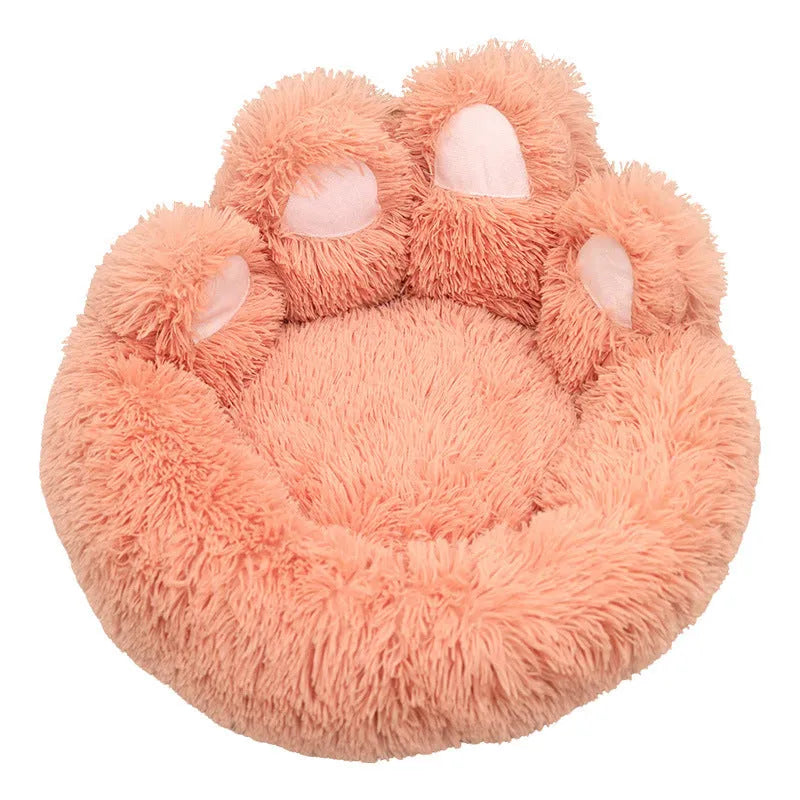 Plush thickened pet bed in coffee colour with hand-shaped brush nest design, a large dog mat for indoor use.