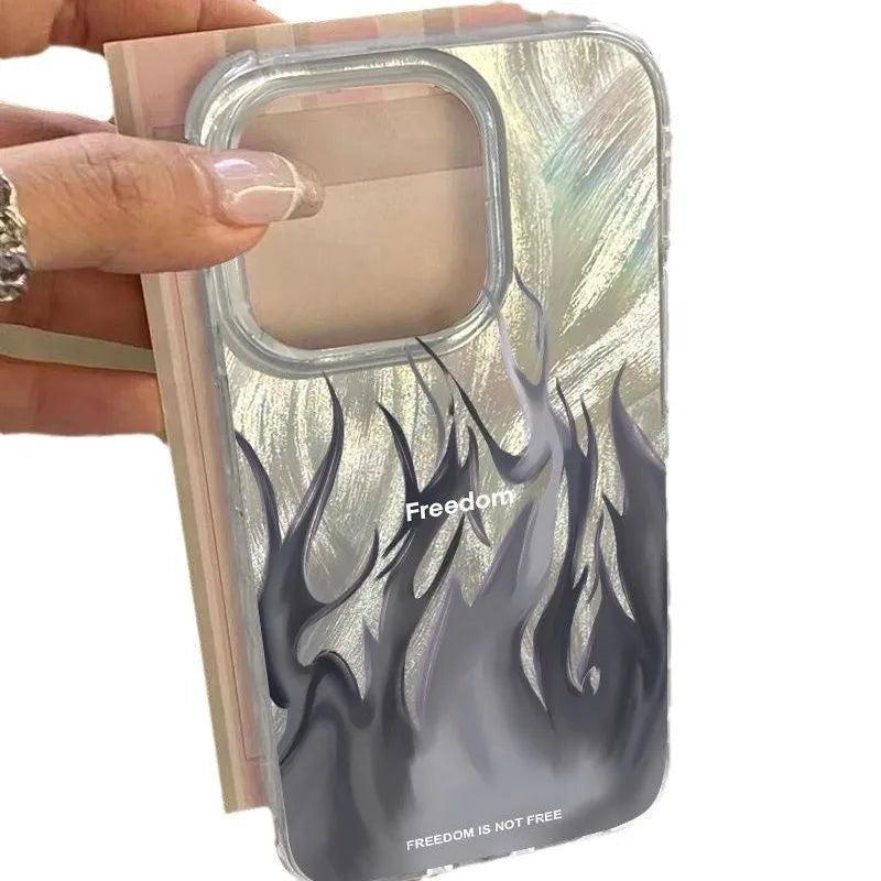 Silicone iPhone case with colourful flame designs showing full wrap-around protection for Apple phones